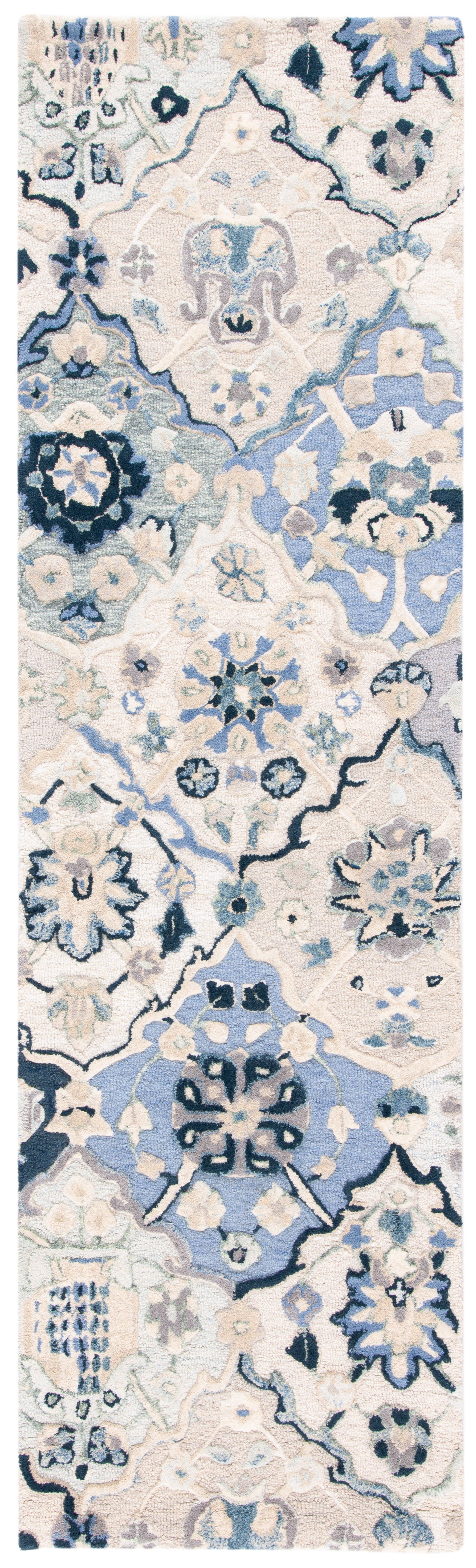 SAFAVIEH Glamour Charmaine Floral Wool Runner Rug, Beige/Blue, 2'3" x 10'