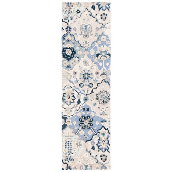 SAFAVIEH Glamour Charmaine Floral Wool Runner Rug, Beige/Blue, 2'3" x 10'
