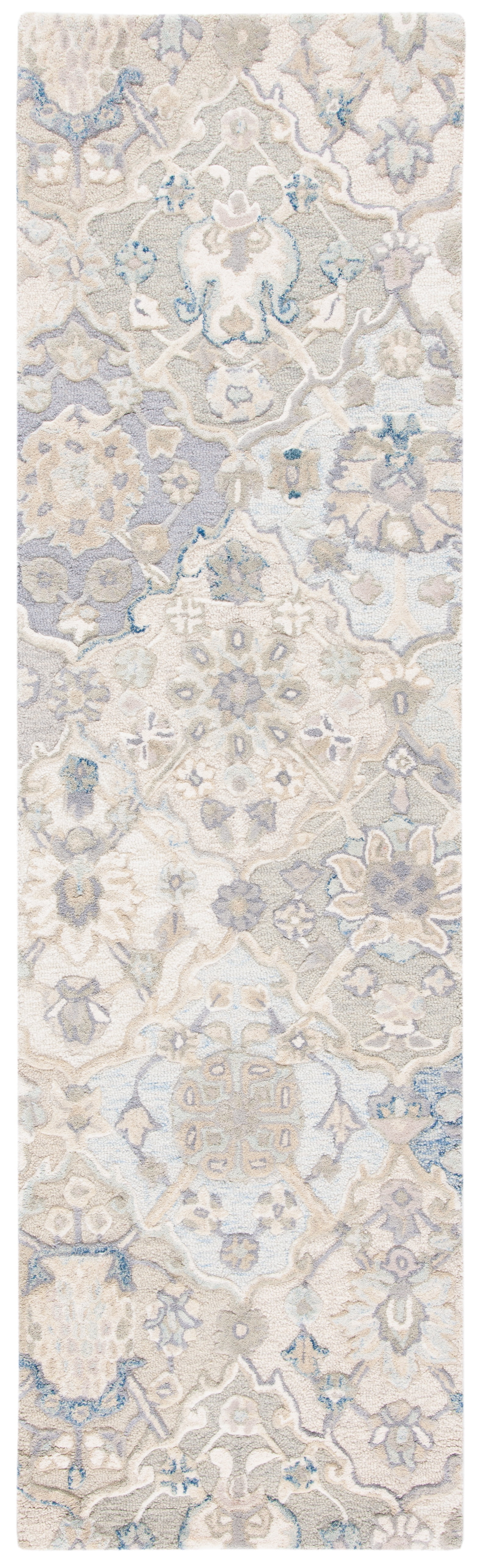 SAFAVIEH Glamour Charmaine Floral Wool Runner Rug, Grey/Blue, 2'3" x 10'