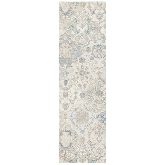SAFAVIEH Glamour Charmaine Floral Wool Runner Rug, Grey/Blue, 2'3" x 16'