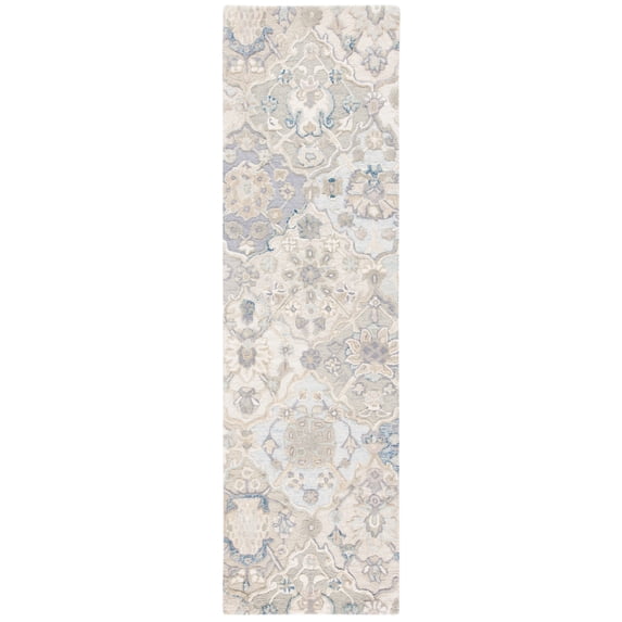 SAFAVIEH Glamour Charmaine Floral Wool Runner Rug, Grey/Blue, 2'3" x 6'