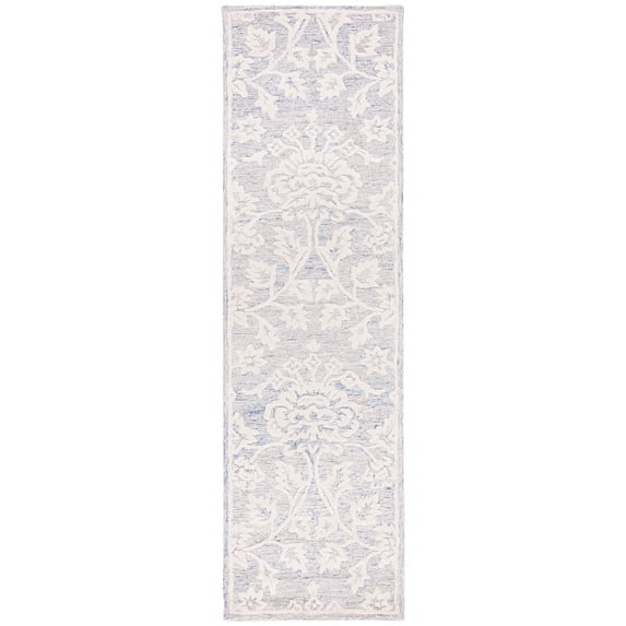 SAFAVIEH Glamour Cionadogh Floral Wool Runner Rug, Blue/Ivory, 2'3" x 8'
