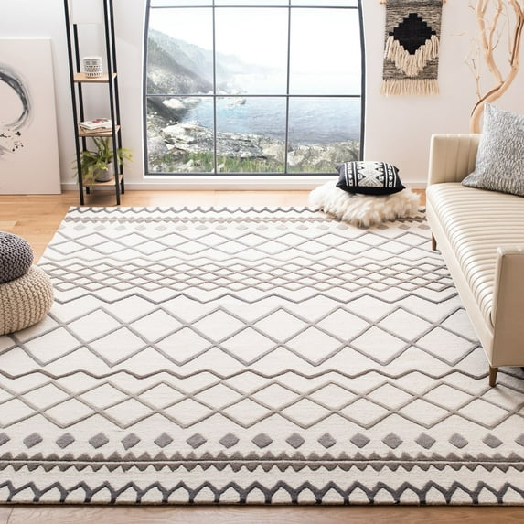 SAFAVIEH Glamour Drew Geometric Chevron Wool Area Rug, Ivory/Grey, 4' x 6'