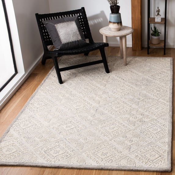 SAFAVIEH Glamour Drummond Geometric Floral Wool Area Rug, Grey/Ivory, 5' x 8'