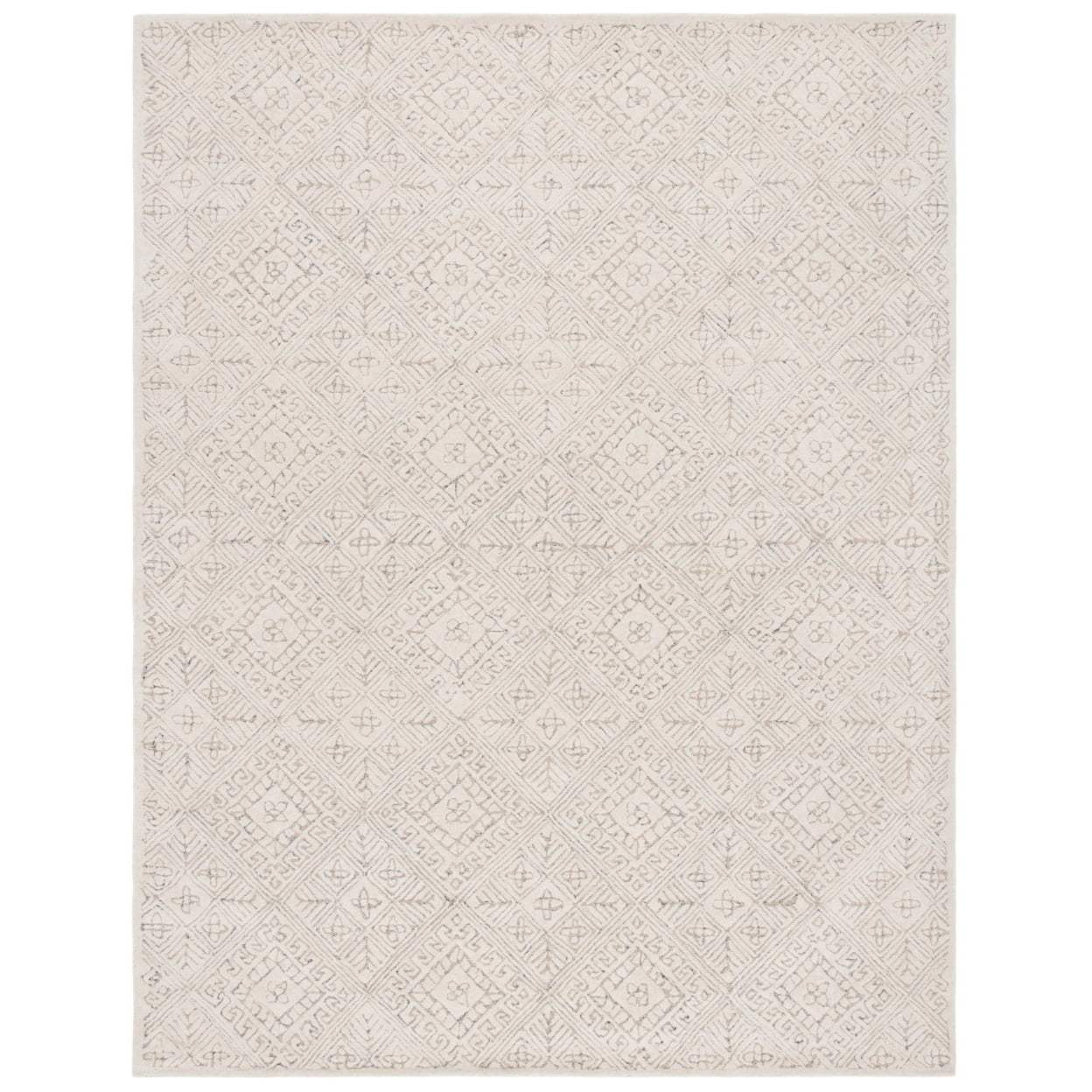 Ivory Beige Hand-Tufted Wool Area Rug 5' x 8'