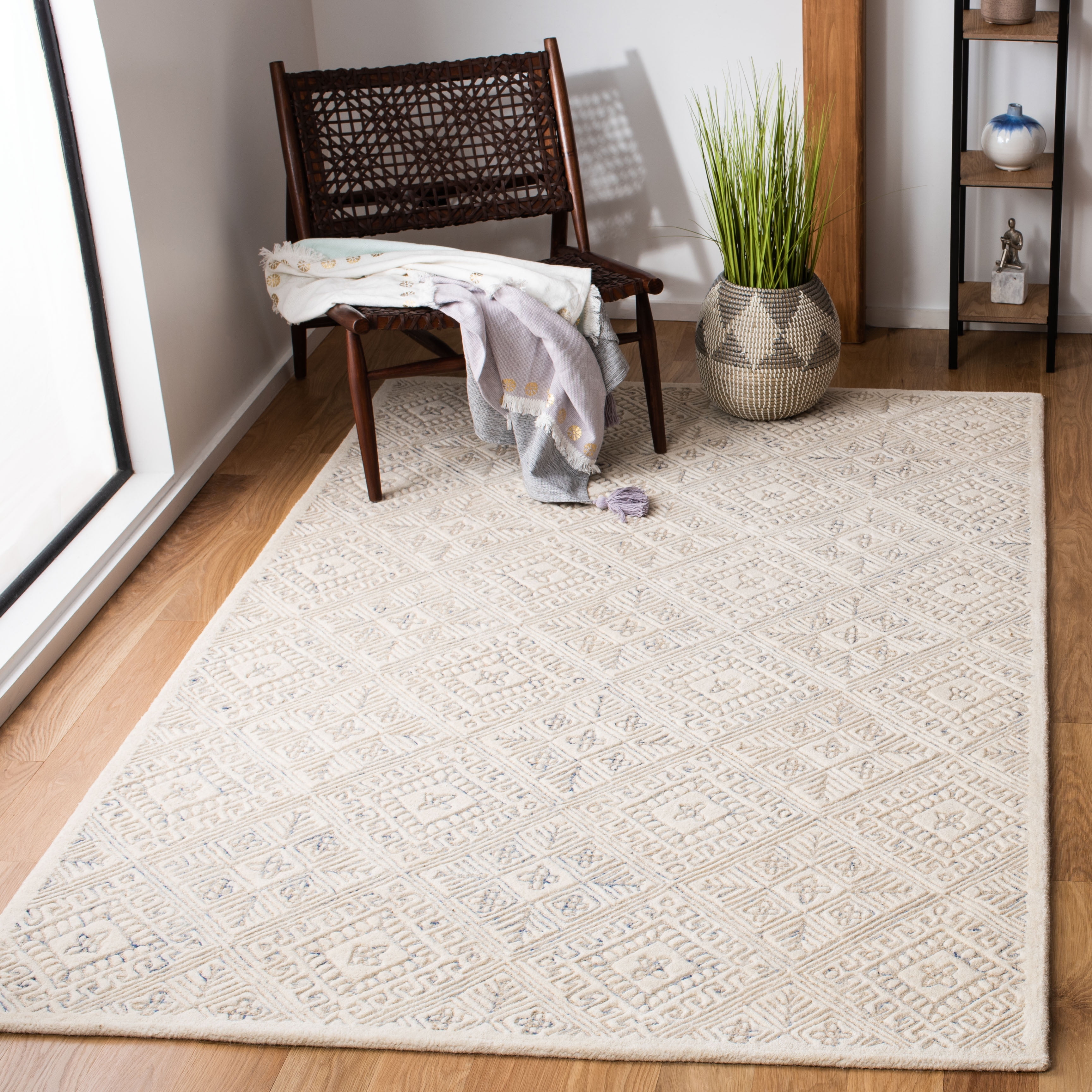 Ivory Beige Hand-Tufted Wool Area Rug 5' x 8'