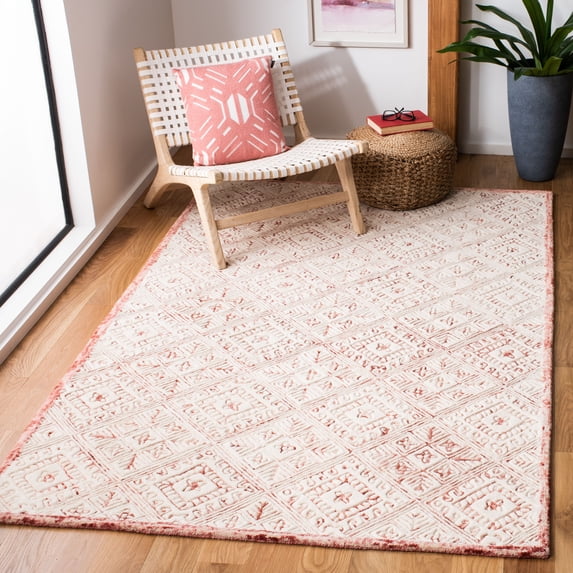 SAFAVIEH Glamour Drummond Geometric Floral Wool Area Rug, Pink/Ivory, 4' x 6'