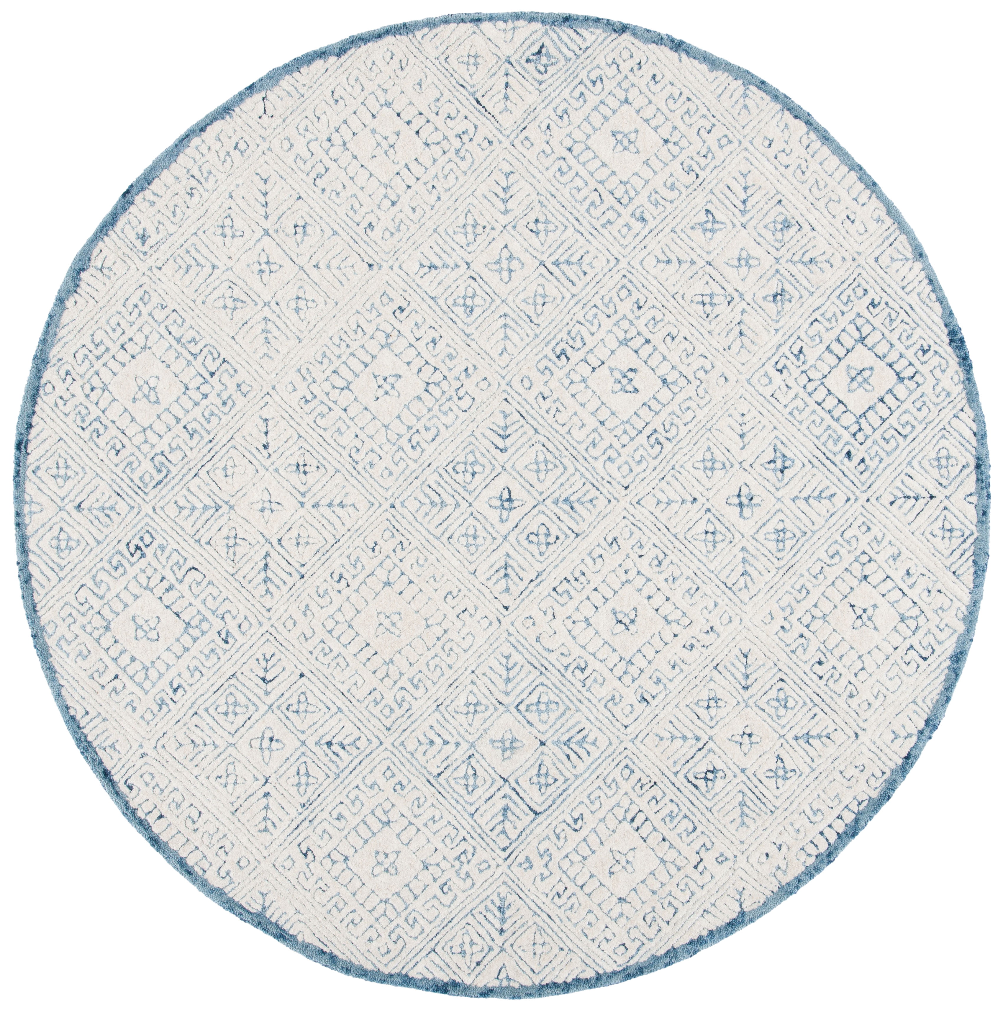 SAFAVIEH Glamour Drummond Geometric Wool Area Rug, Blue/Ivory, 6' x 6' Round