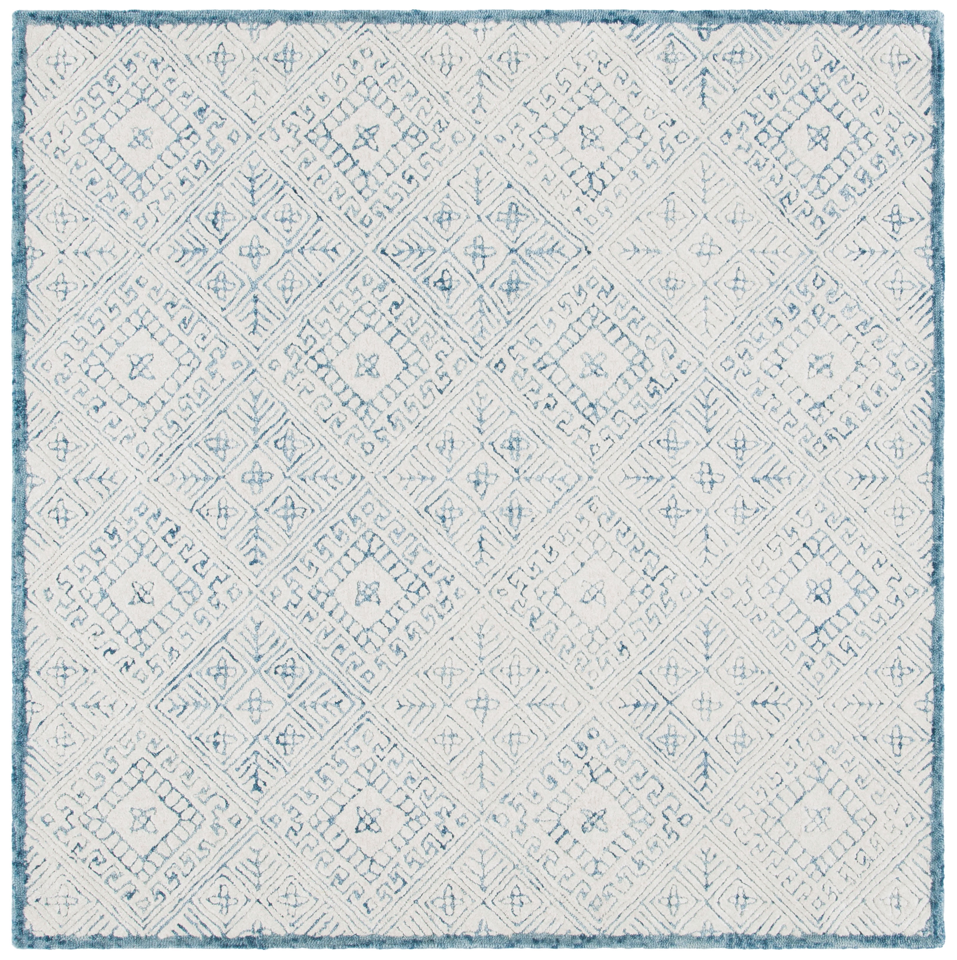 Elegant Traditions Hand-Tufted Wool Square Rug in Blue/Ivory