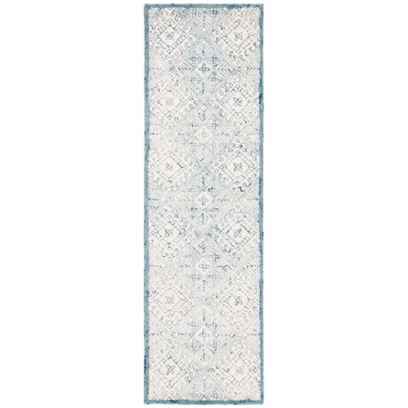 SAFAVIEH Glamour Drummond Geometric Wool Runner Rug, Blue/Ivory, 2'3" x 8'