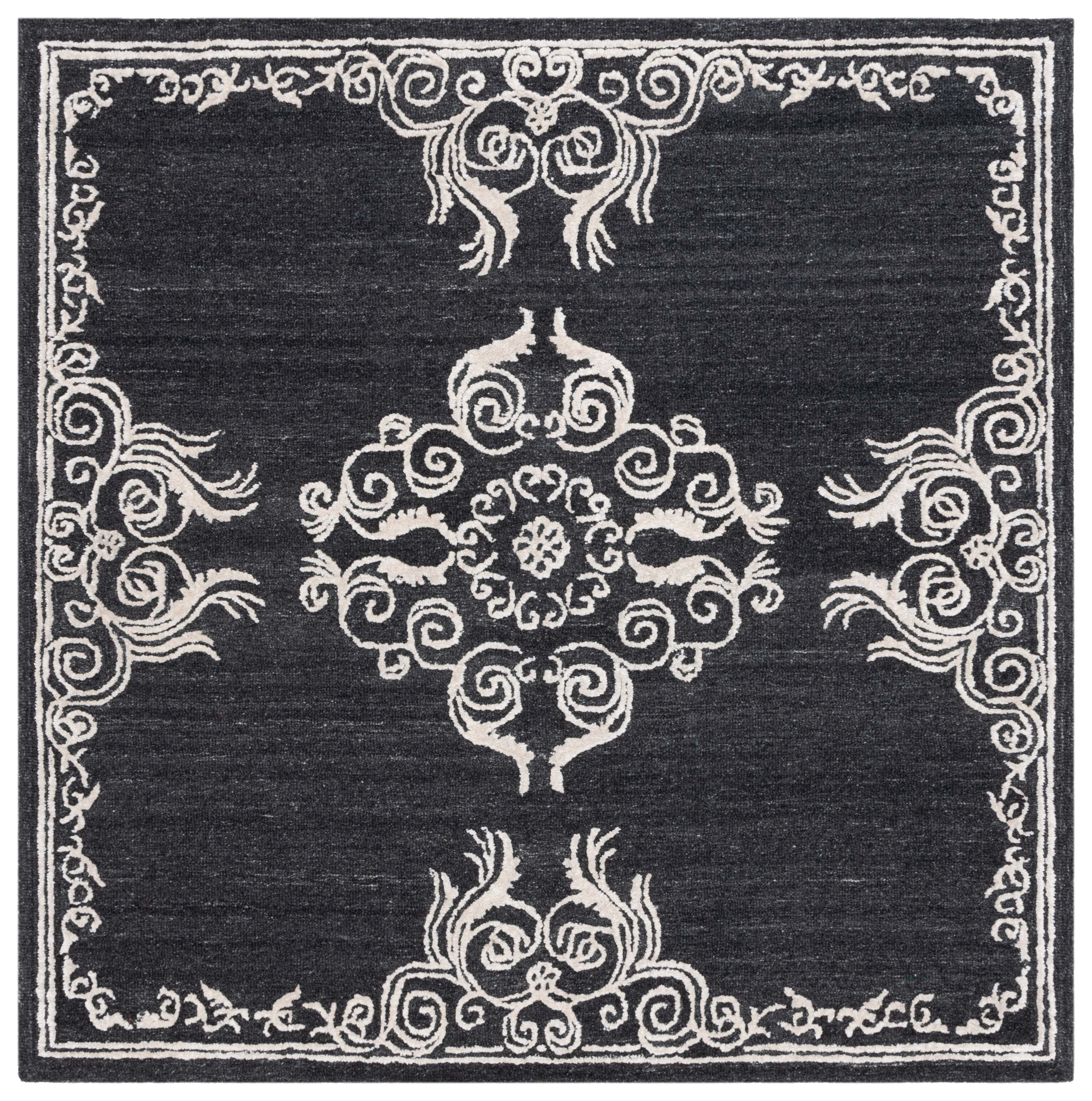 SAFAVIEH Glamour Euler Abstract Area Rug, Black/Ivory, 6' x 6' Square