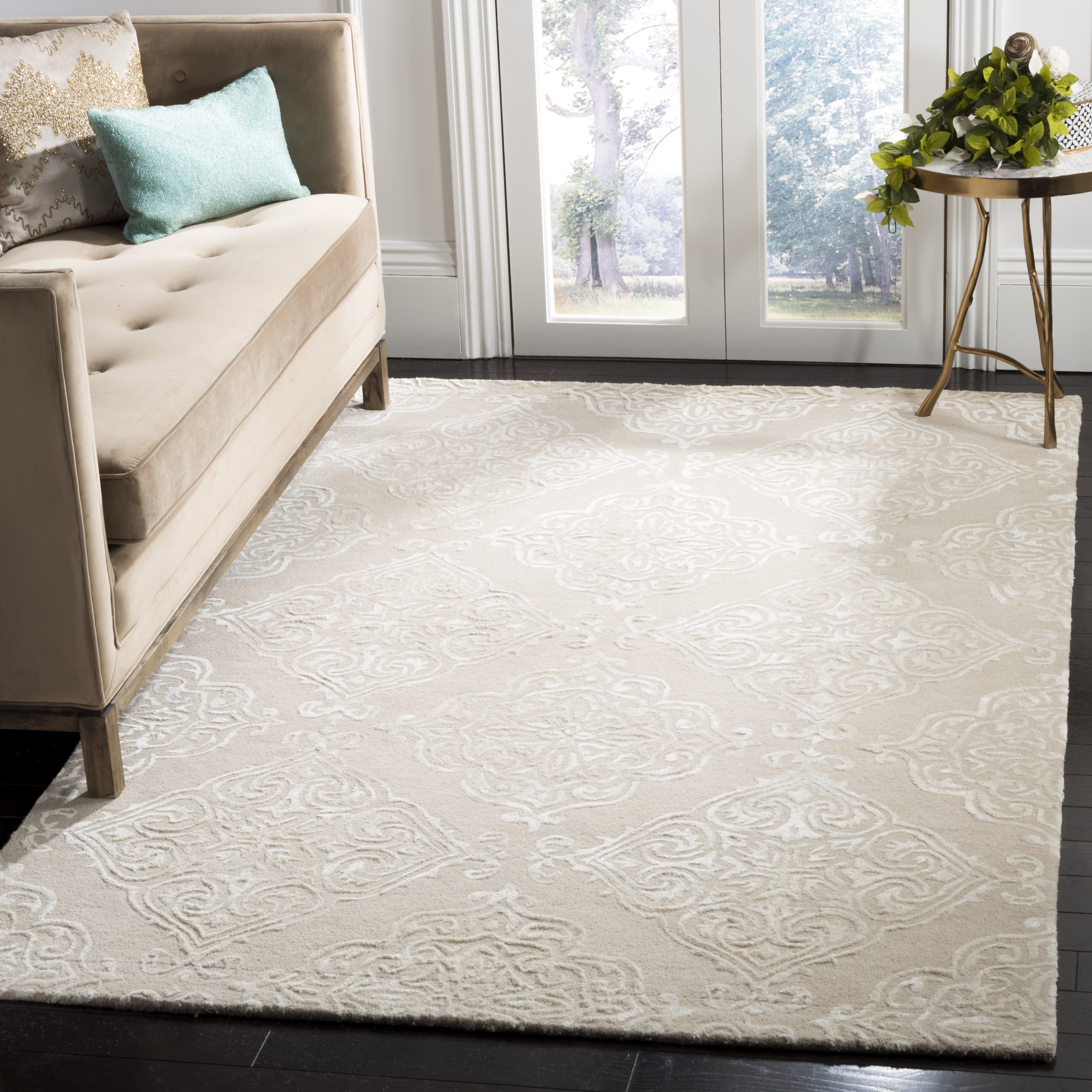 Hand-Tufted Beige and Ivory Wool Square Area Rug, 6'x6'