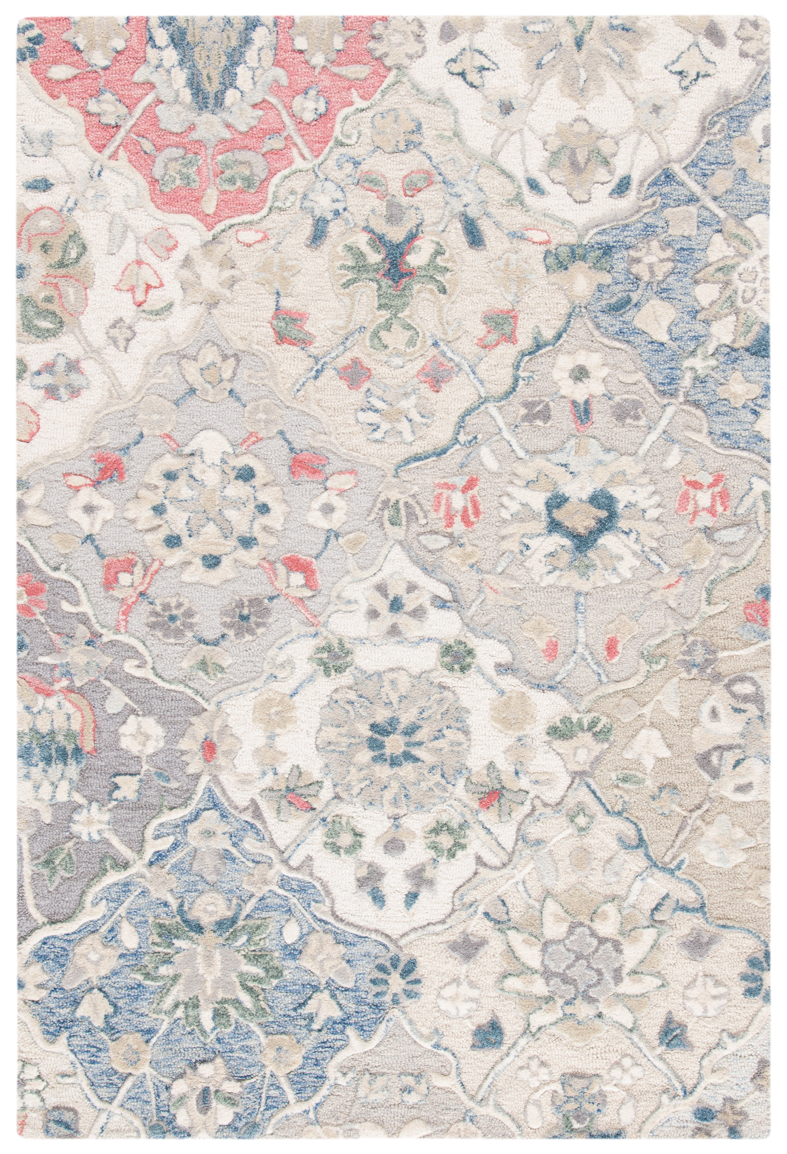 Ivory and Red Hand-Tufted Wool 6' x 9' Rectangular Area Rug