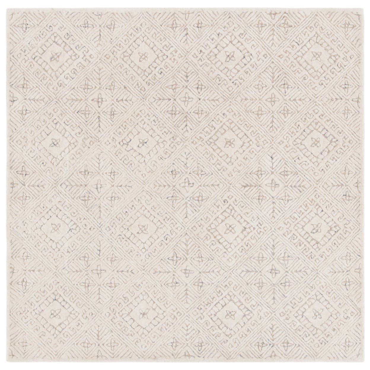 Ivory and Beige Hand-Tufted Wool Square Rug, 6'