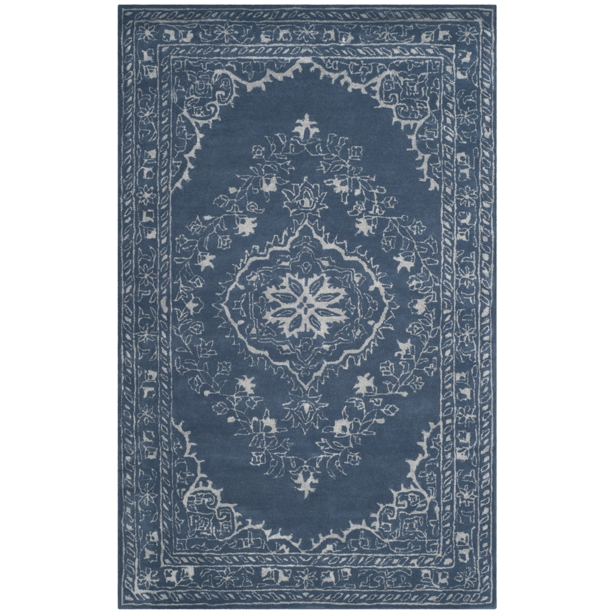SAFAVIEH Glamour Gaia Floral Bordered Wool Area Rug, Blue, 5' x 8'