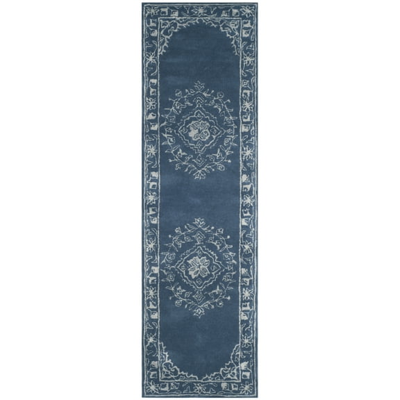 SAFAVIEH Glamour Gaia Floral Bordered Wool Runner Rug, Blue, 2'3" x 8'