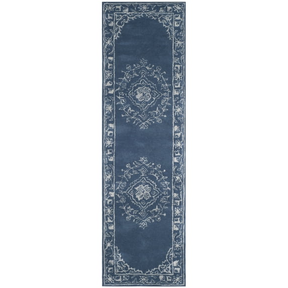 SAFAVIEH Glamour Gaia Floral Bordered Wool Runner Rug, Blue, 2'3" x 8'
