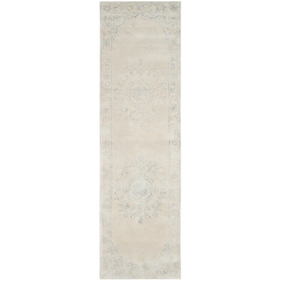 SAFAVIEH Glamour Gaia Floral Bordered Wool Runner Rug, Light Grey, 2'3" x 8'