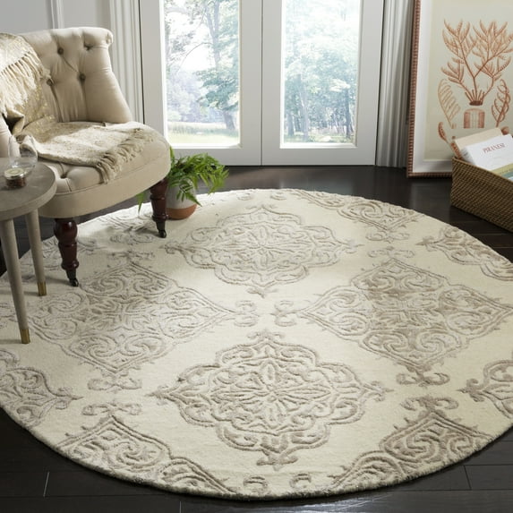 SAFAVIEH Glamour Georgene Damask Area Rug, Ivory/Beige, 6' x 6' Round
