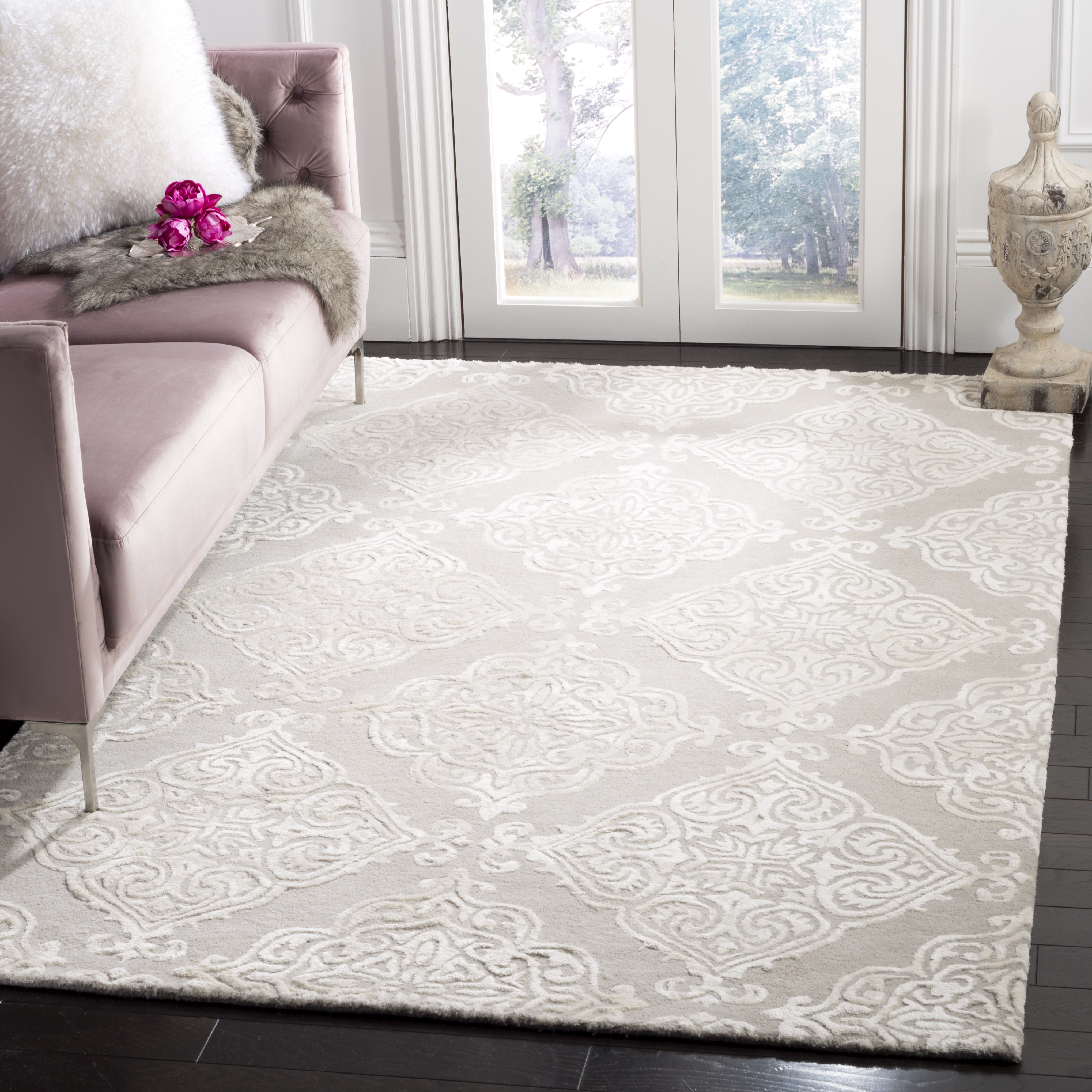 Silver and Ivory Hand-Tufted Wool Rectangular Area Rug