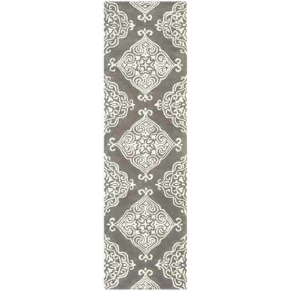 SAFAVIEH Glamour Georgene Damask Runner Rug, Dark Grey/Ivory, 2'3" x 8'