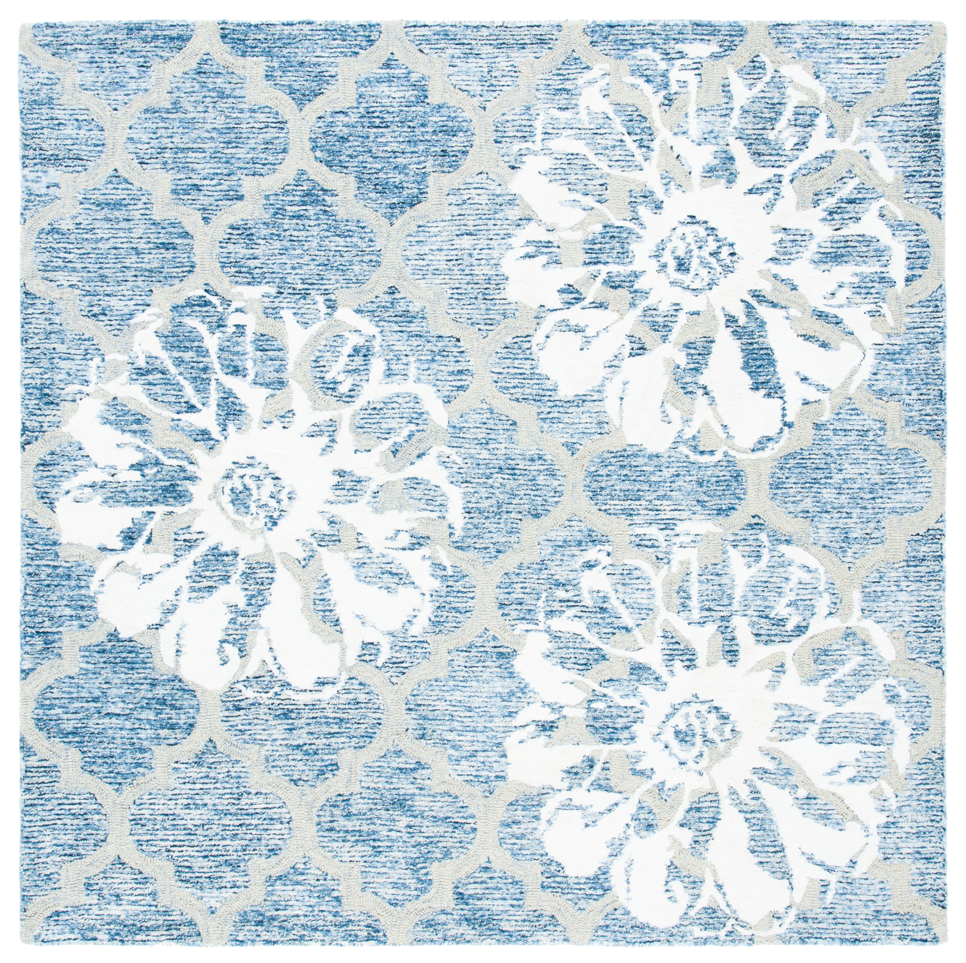 SAFAVIEH Glamour Jaye Floral Area Rug, Navy/Ivory, 6' x 6' Square