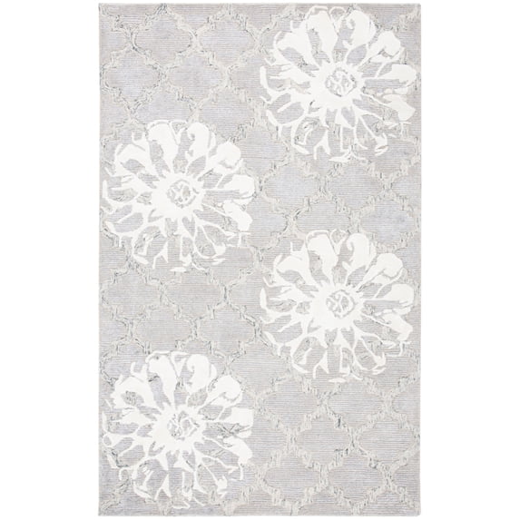 SAFAVIEH Glamour Jaye Floral Area Rug, Silver/Ivory, 5' x 8'