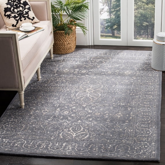 SAFAVIEH Glamour Kalisha Traditional Wool Area Rug, Steel/Blue, 9' x 12'