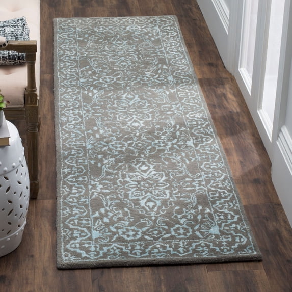 SAFAVIEH Glamour Kalisha Traditional Wool Runner Rug, Blue/Dark Grey, 2'3" x 8'
