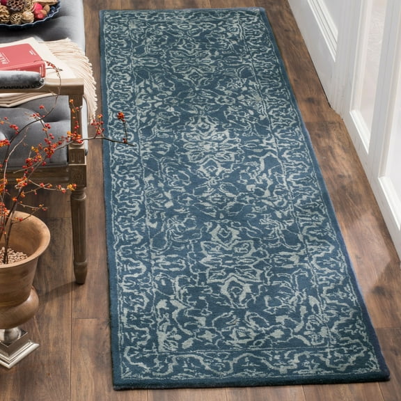 SAFAVIEH Glamour Kalisha Traditional Wool Runner Rug, Grey/Blue, 2'3" x 8'