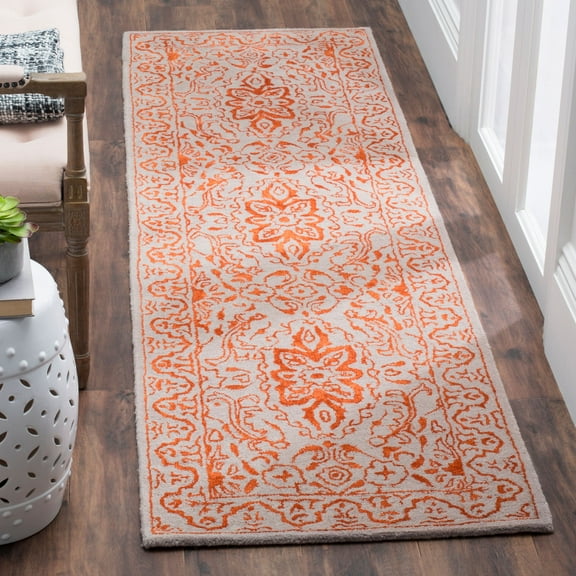 SAFAVIEH Glamour Kalisha Traditional Wool Runner Rug, Grey/Rust, 2'3" x 8'