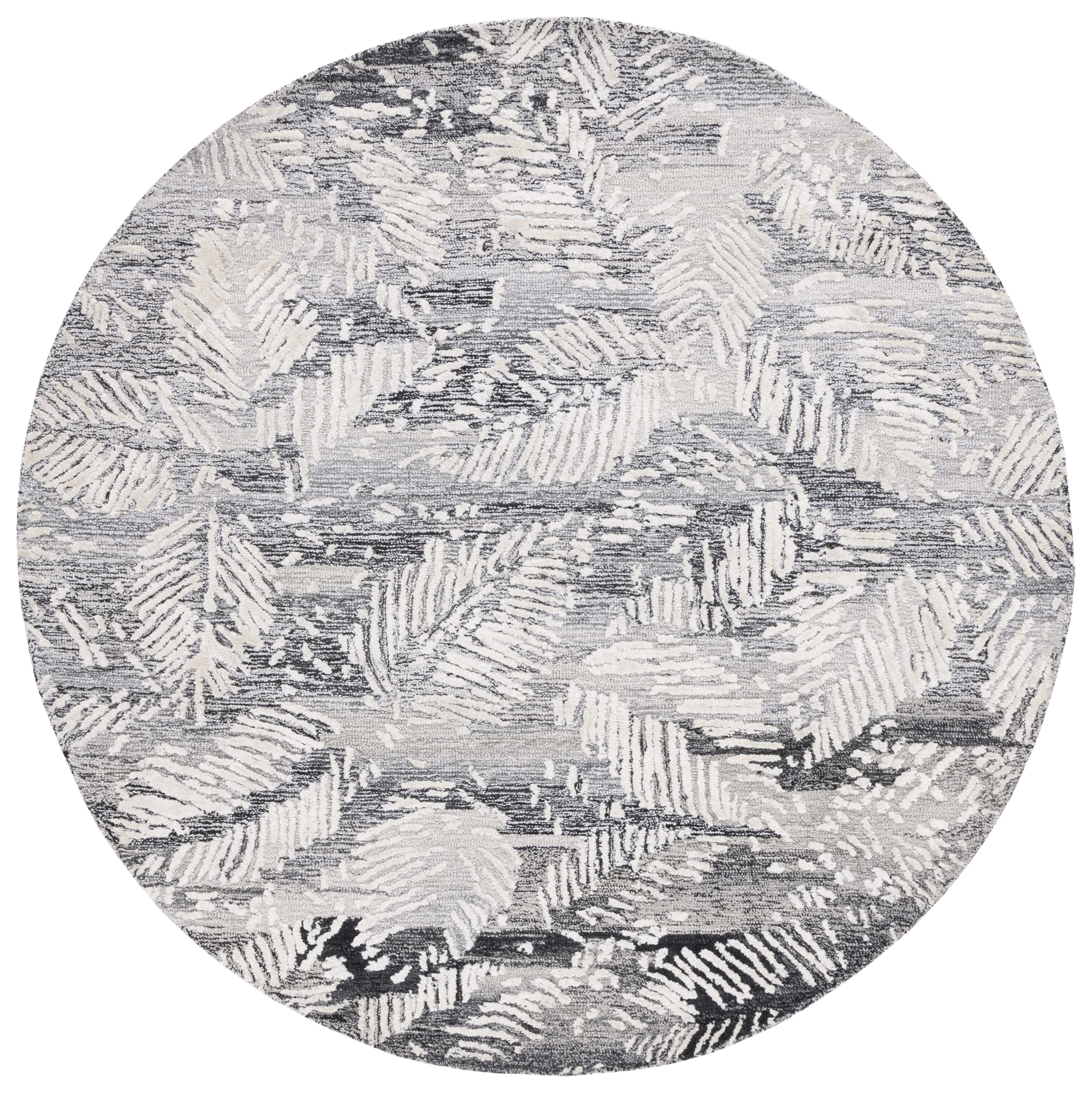 SAFAVIEH Glamour Nina Botanical Area Rug, Black/Ivory, 6' x 6' Round