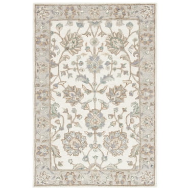 SAFAVIEH Glamour Pierce Bordered Wool Area Rug, Ivory/Grey, 5' x 8'
