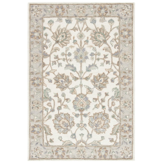 SAFAVIEH Glamour Pierce Bordered Wool Area Rug, Ivory/Grey, 5' x 8'