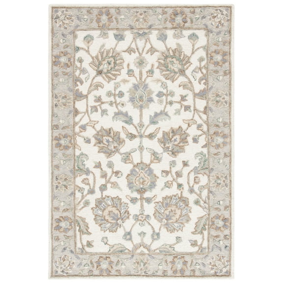 SAFAVIEH Glamour Pierce Bordered Wool Area Rug, Ivory/Grey, 5' x 8'