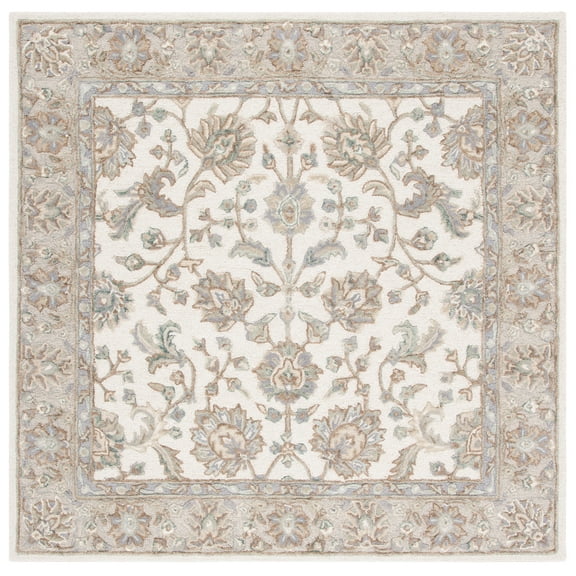 SAFAVIEH Glamour Pierce Bordered Wool Area Rug, Ivory/Grey, 6' x 6' Square