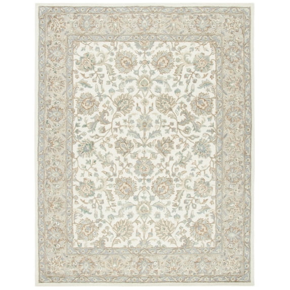 SAFAVIEH Glamour Pierce Bordered Wool Area Rug, Ivory/Grey, 8' x 10'