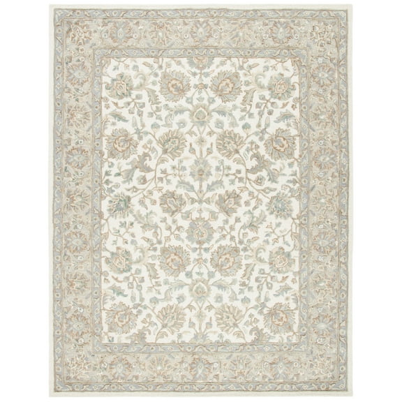 SAFAVIEH Glamour Pierce Bordered Wool Area Rug, Ivory/Grey, 9' x 12'