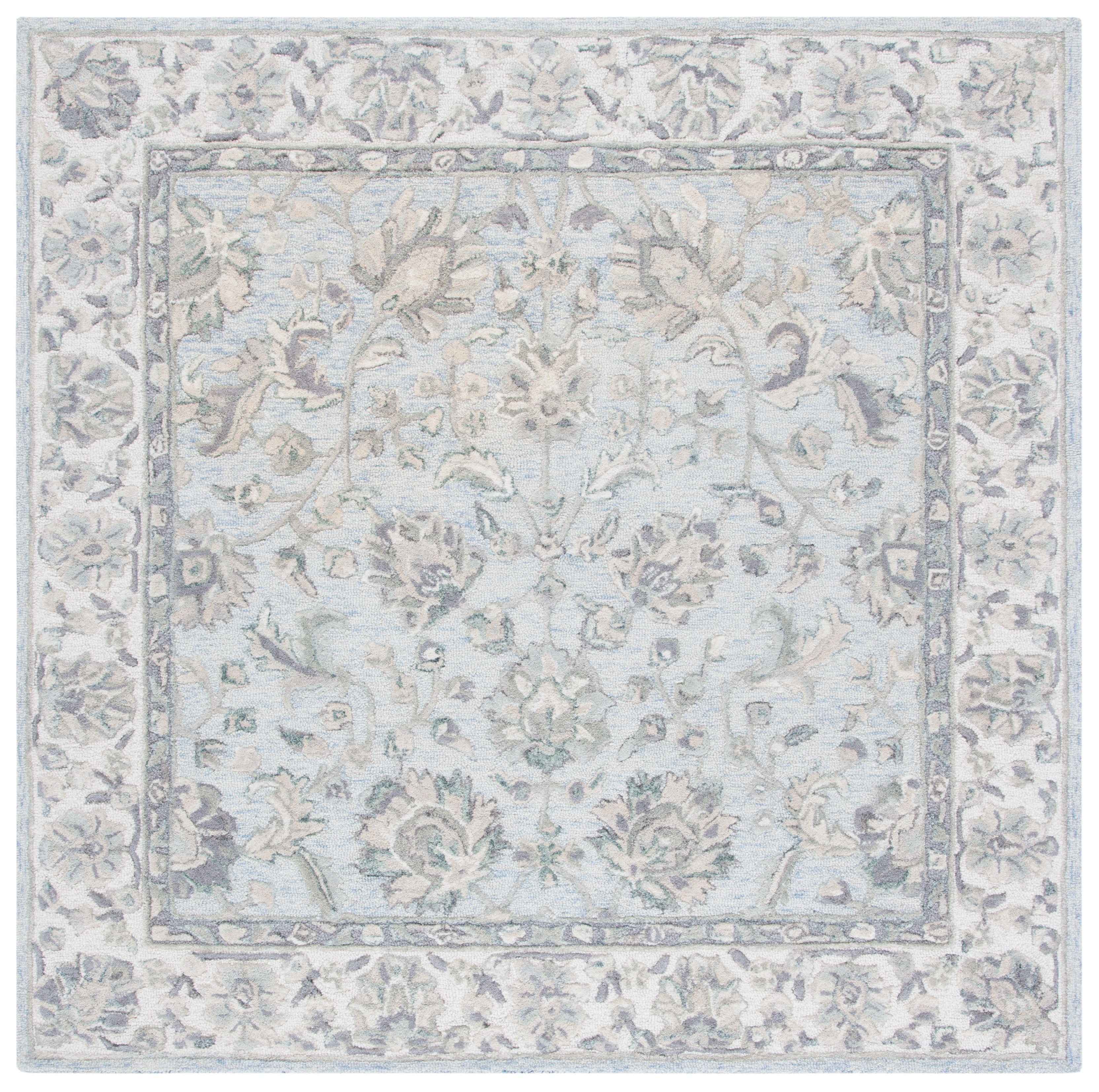 SAFAVIEH Glamour Pierce Bordered Wool Area Rug, Light Blue/Ivory, 6' x 6' Square