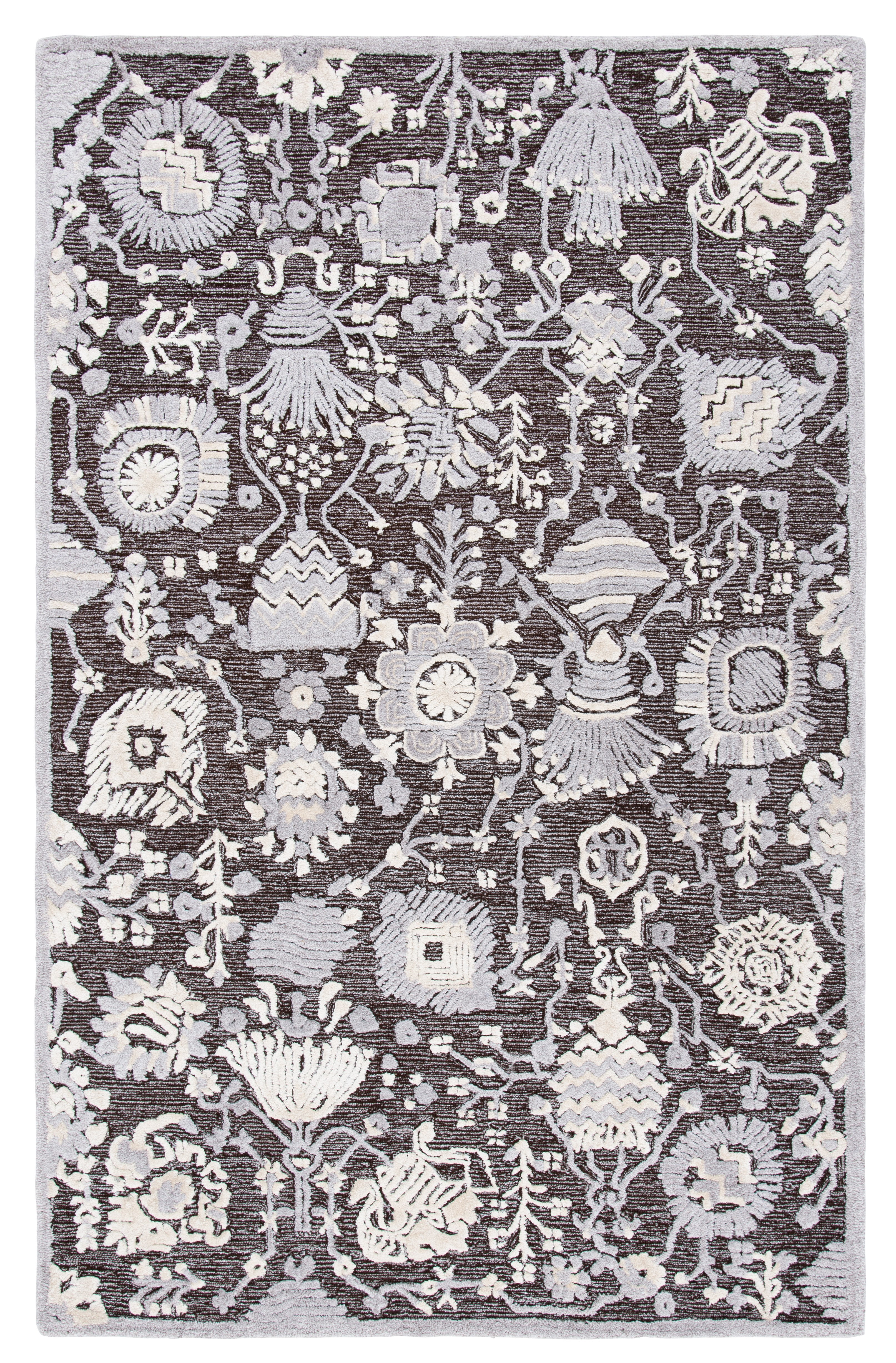 SAFAVIEH Glamour Quinten Floral Area Rug, Dark Brown/Ivory, 5' x 8'