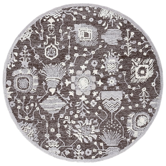 SAFAVIEH Glamour Quinten Floral Area Rug, Dark Brown/Ivory, 6' x 6' Round