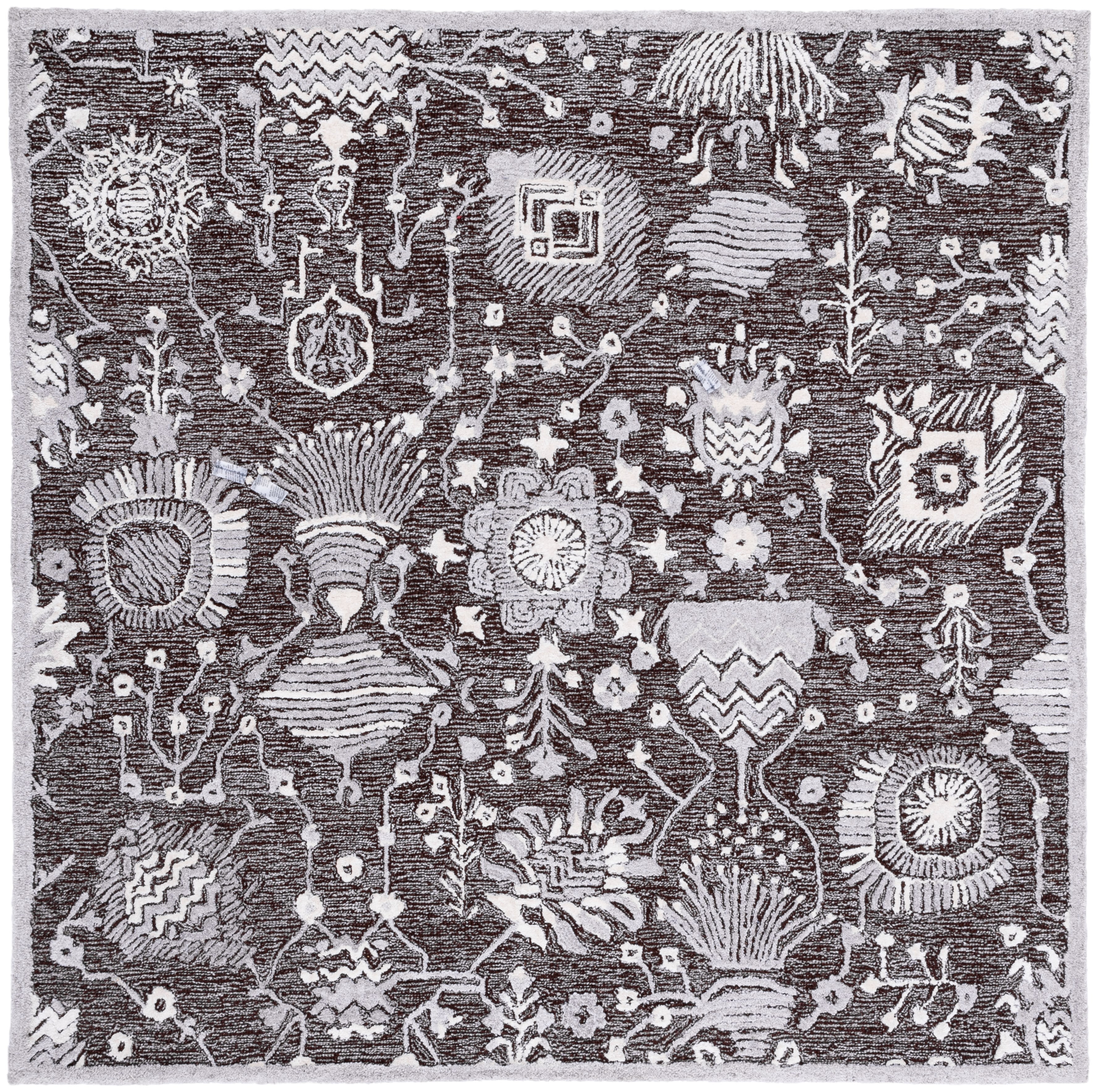 SAFAVIEH Glamour Quinten Floral Area Rug, Dark Brown/Ivory, 6' x 6' Square