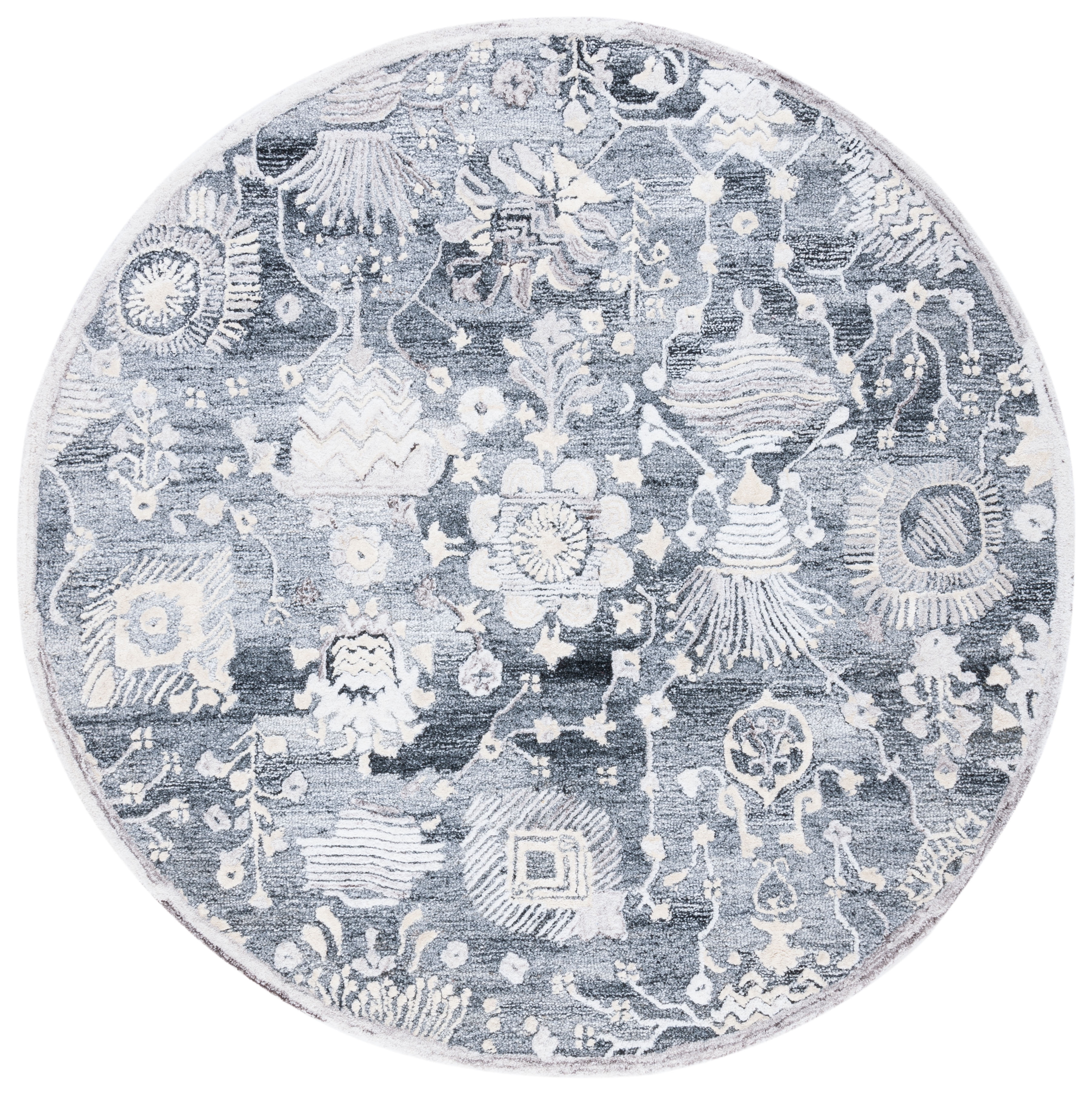 SAFAVIEH Glamour Quinten Floral Area Rug, Grey/Ivory, 6' x 6' Round