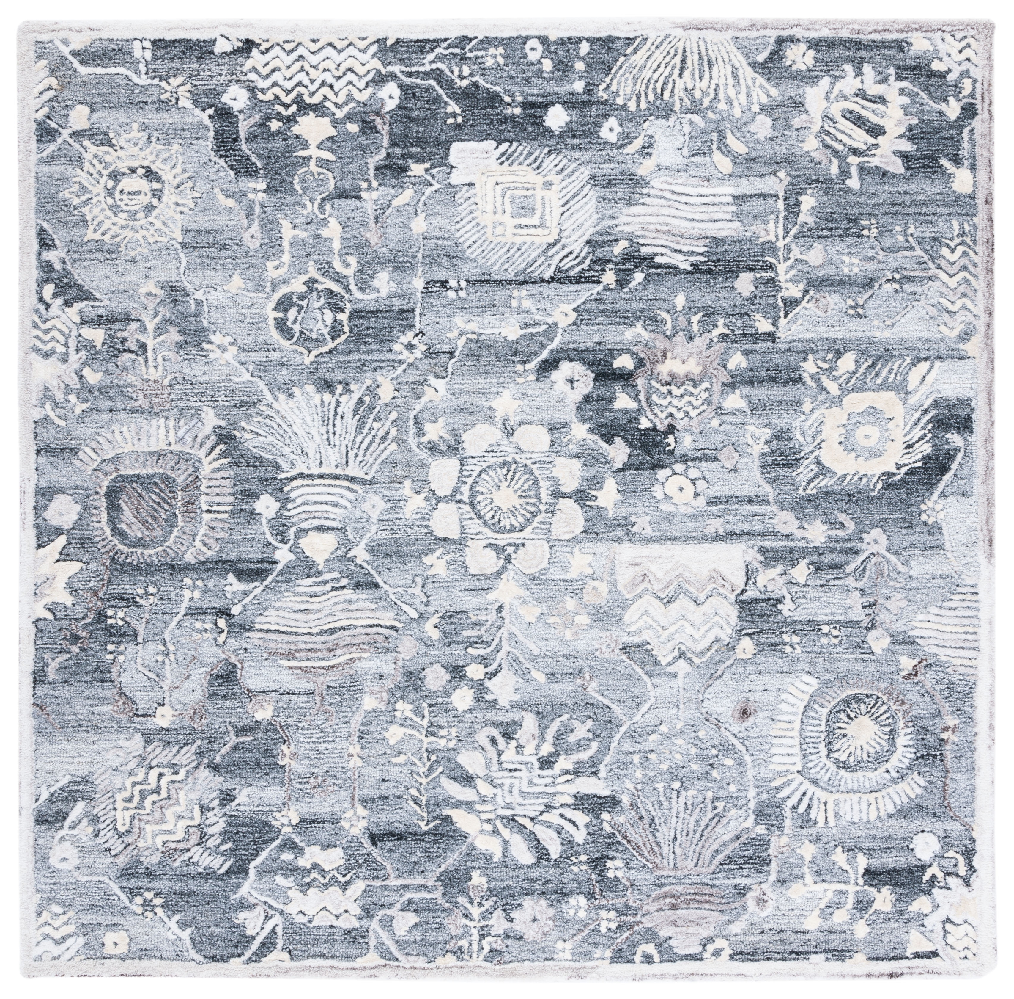 SAFAVIEH Glamour Quinten Floral Area Rug, Grey/Ivory, 6' x 6' Square