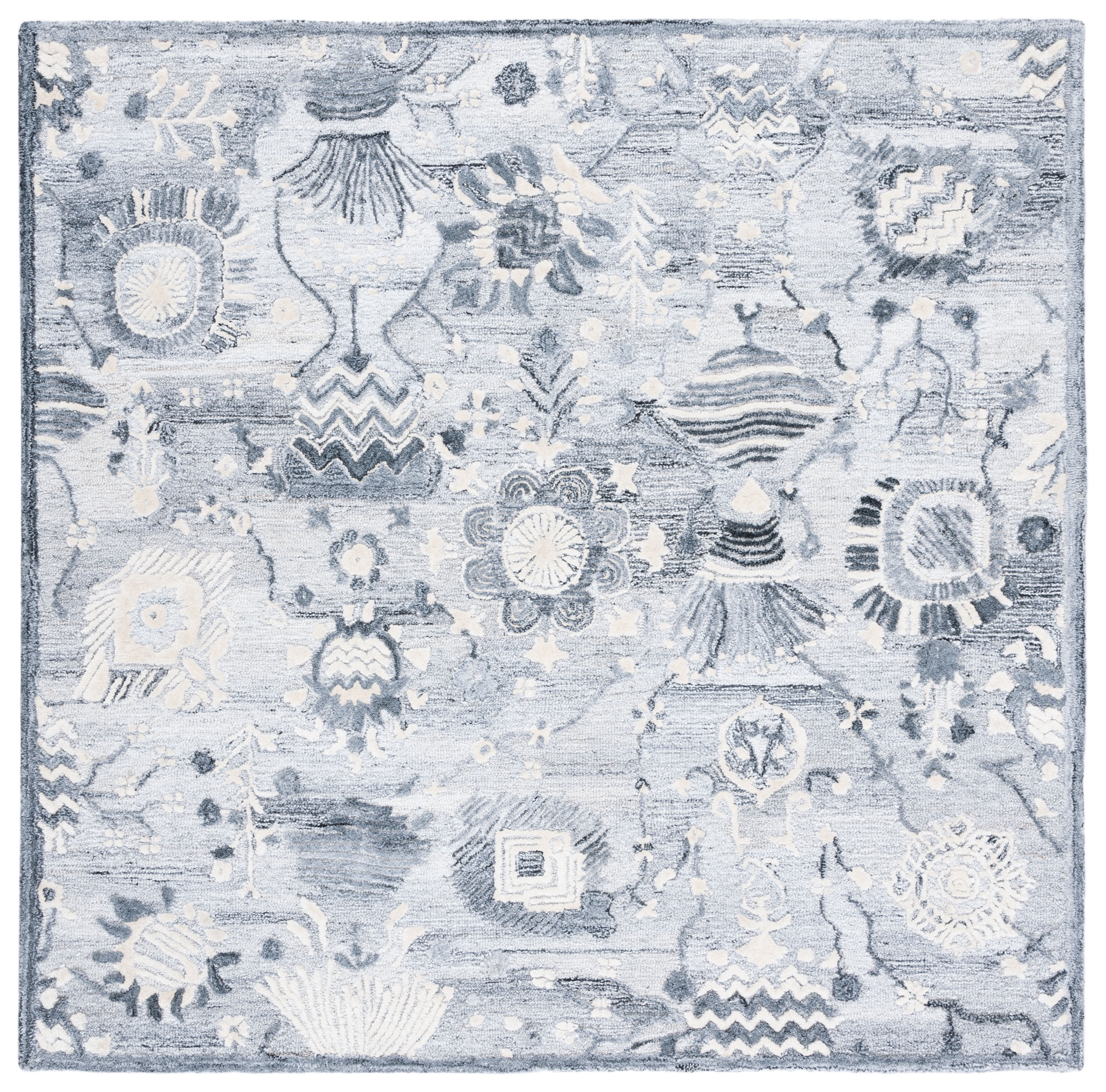 SAFAVIEH Glamour Quinten Floral Area Rug, Ivory/Grey, 6' x 6' Square