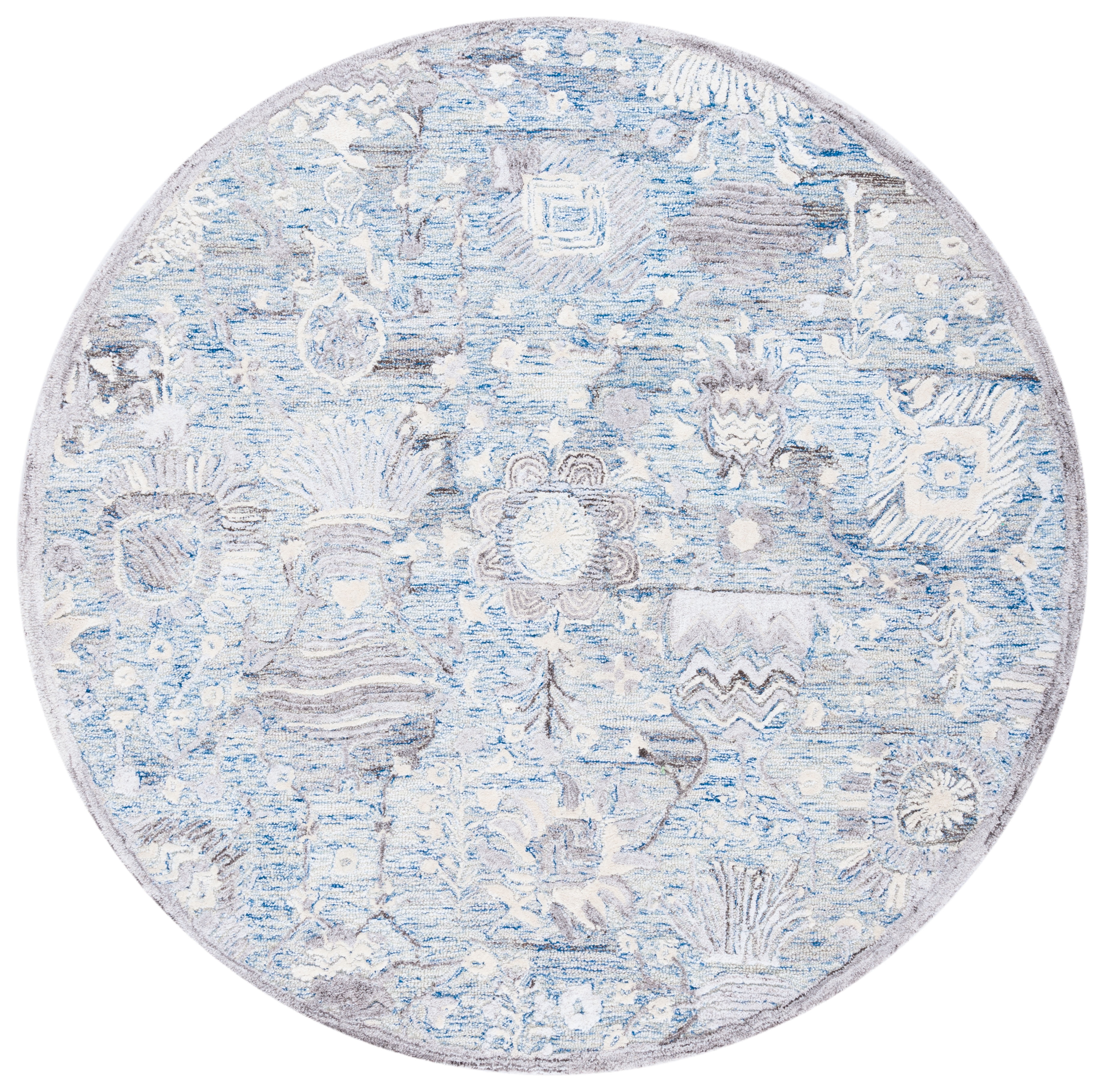 SAFAVIEH Glamour Quinten Floral Area Rug, Light Blue/Ivory, 6' x 6' Round