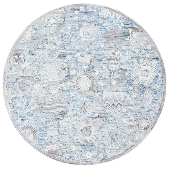 SAFAVIEH Glamour Quinten Floral Area Rug, Light Blue/Ivory, 6' x 6' Round