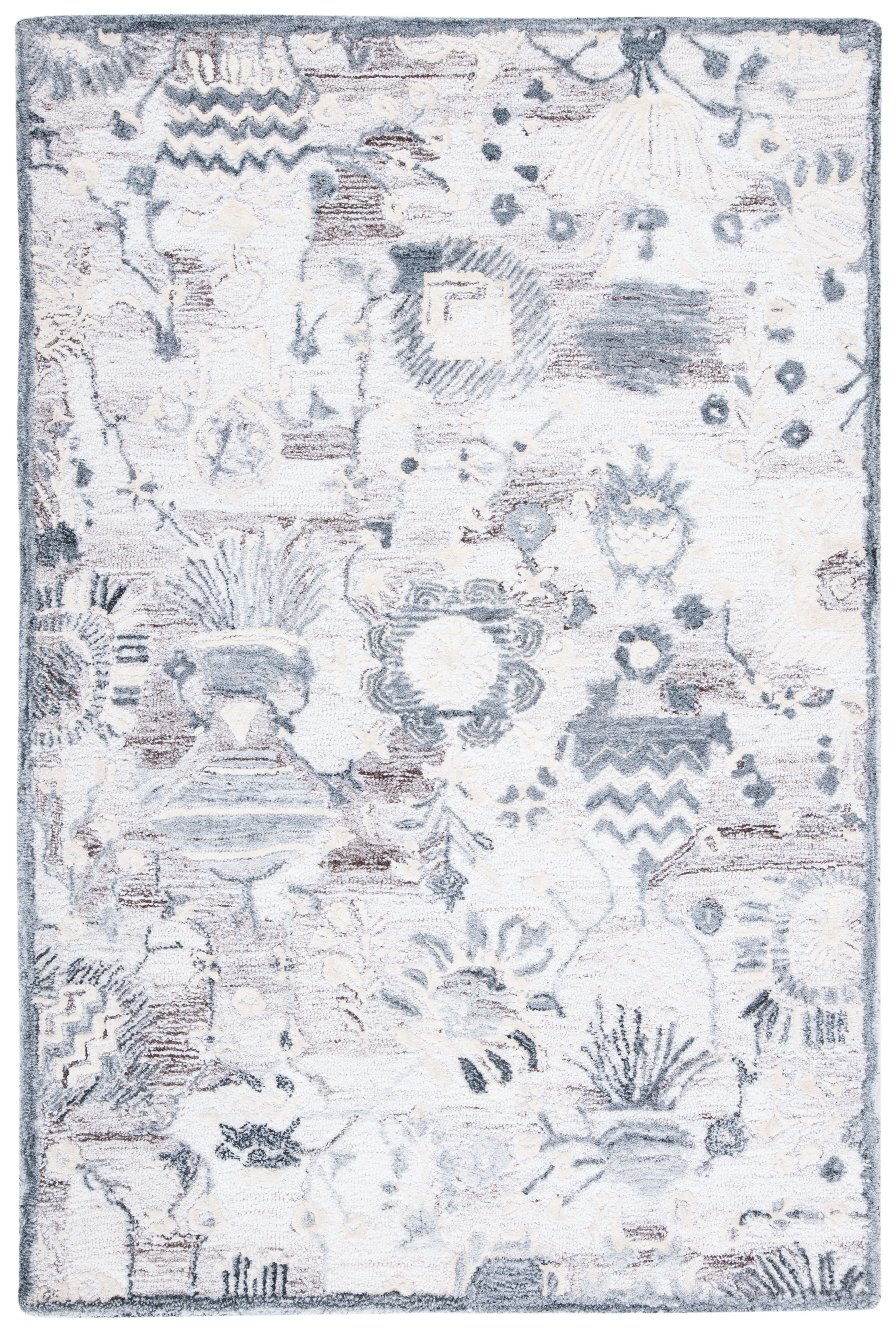 SAFAVIEH Glamour Quinten Floral Area Rug, Light Brown/Grey, 4' x 6'