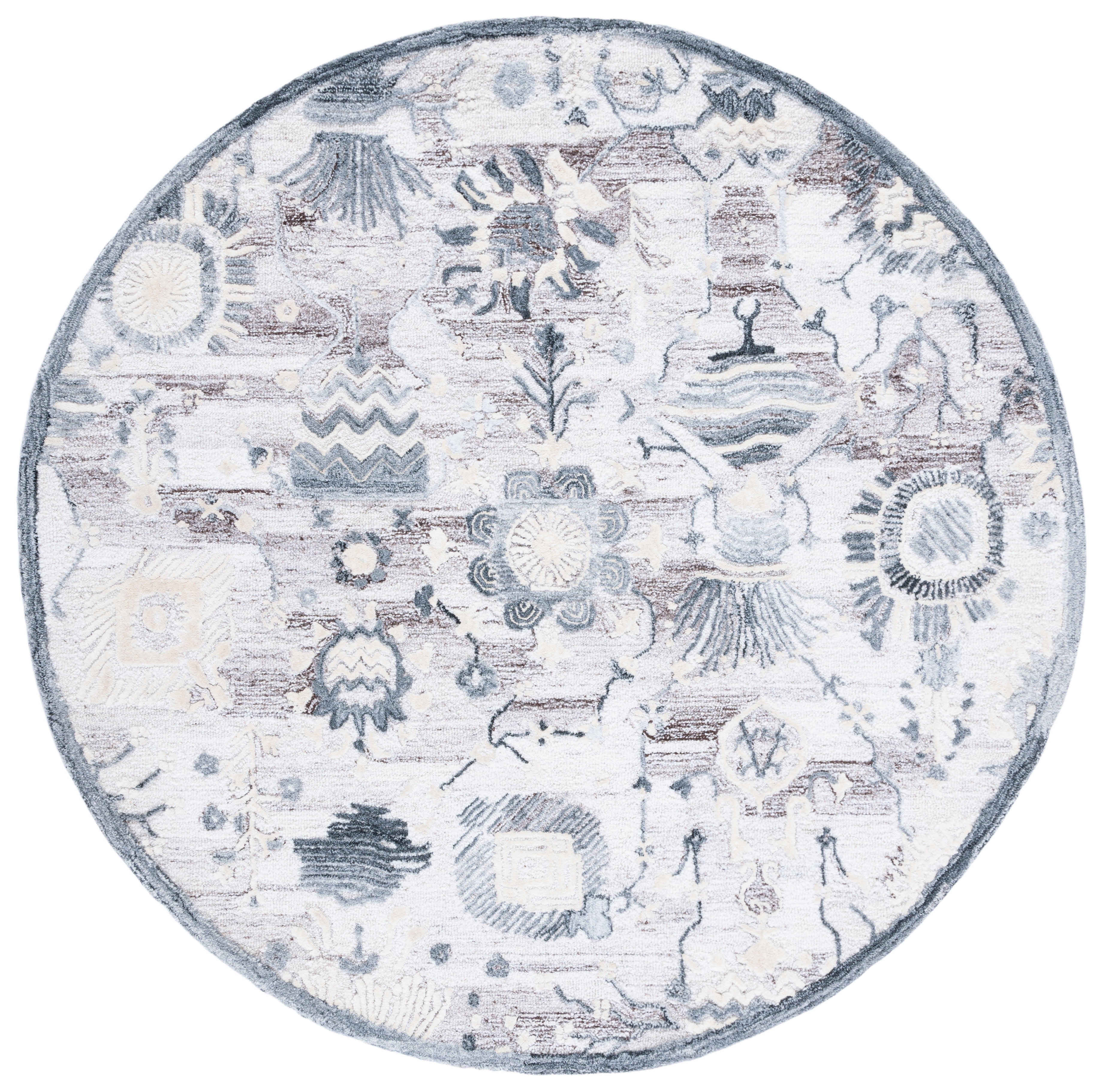 SAFAVIEH Glamour Quinten Floral Area Rug, Light Brown/Grey, 6' x 6' Round