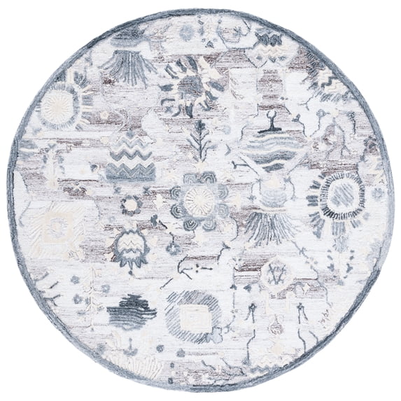 SAFAVIEH Glamour Quinten Floral Area Rug, Light Brown/Grey, 6' x 6' Round